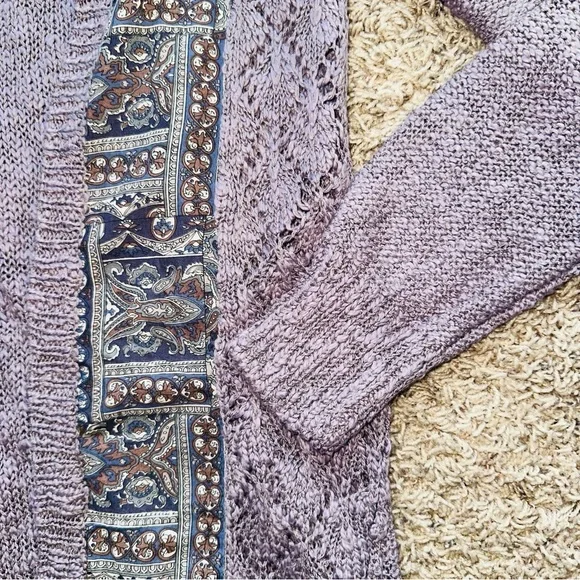 Gimmicks by BKE Boho Cardigan Fringe XL Paisley Print Open Knit Long Sleeve Top - Picture 2 of 5